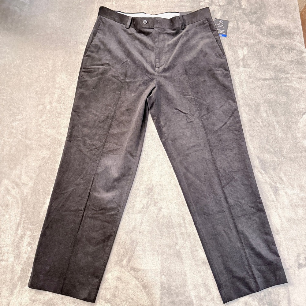 Hathaway Platinum Mens 36x30 Black Pima Cotton Corduroy Flat Front Pants NWT New